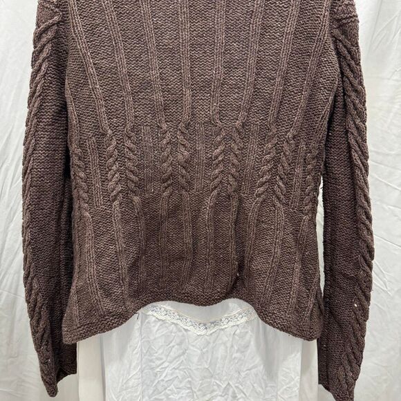 vintage y2k max studio brown cable knit cardigan silk wool blend - Picture 6 of 7